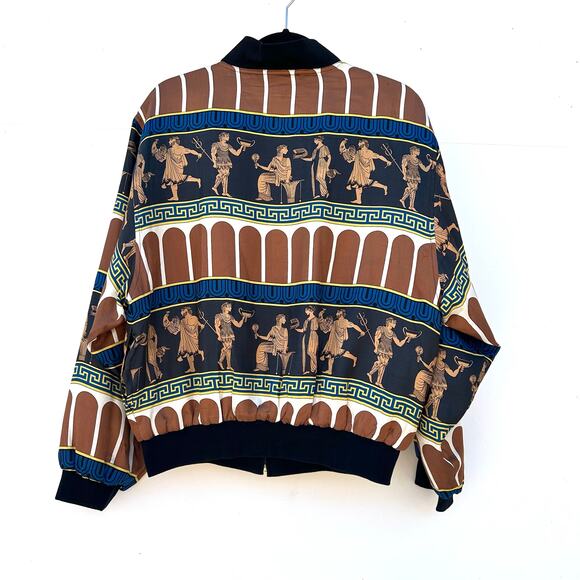 Vintage Vio Silk Greco-Roman Print Versace Style Medium Bomber Jacket 1990s - Picture 3 of 9